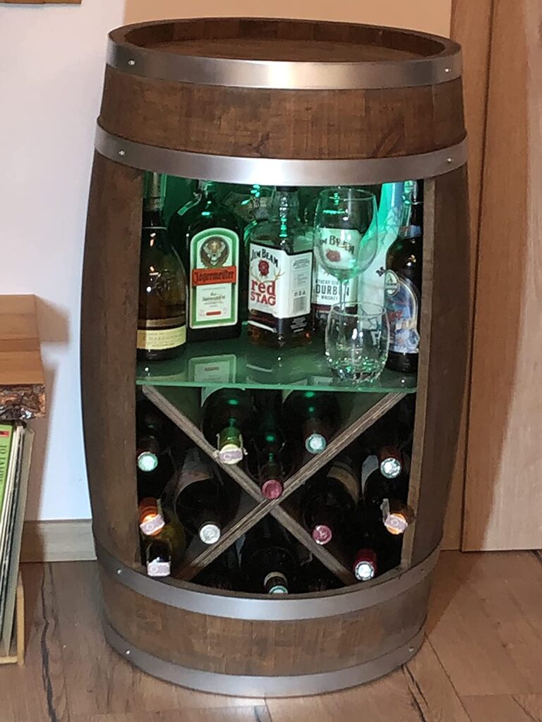 Tonneau Bar LED avec l'étagère en Verre Minibar Whisky, Bière, Meuble vin