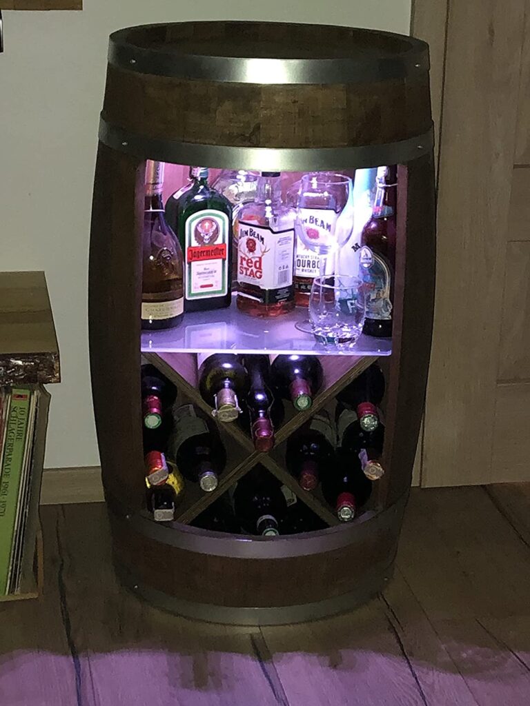 Tonneau Bar en bois avec la LED avec l'étagère en Verre | Minibar Whisky, Bière, Meuble vin