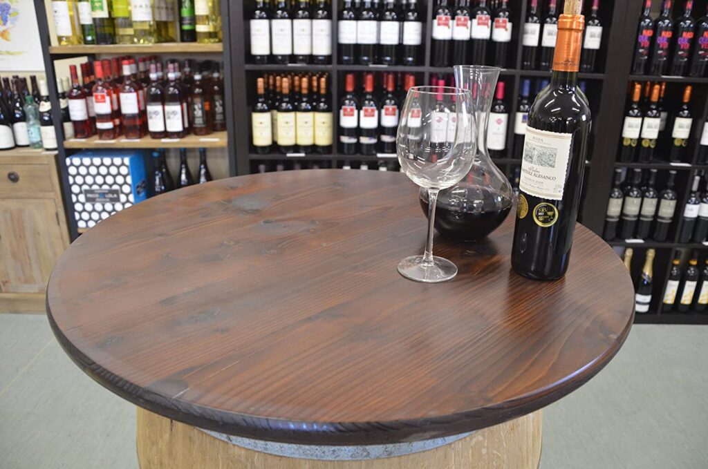 Tonneau de vin en bois affillé avec Plateau de Table Noyer 80 cm